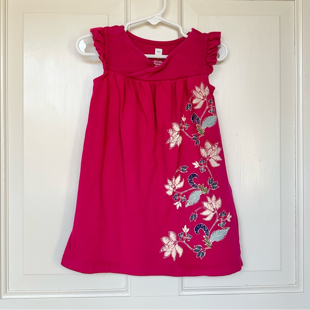 Tea Collection Girls 3T Pink Floral Dress Ruffle Sleeve